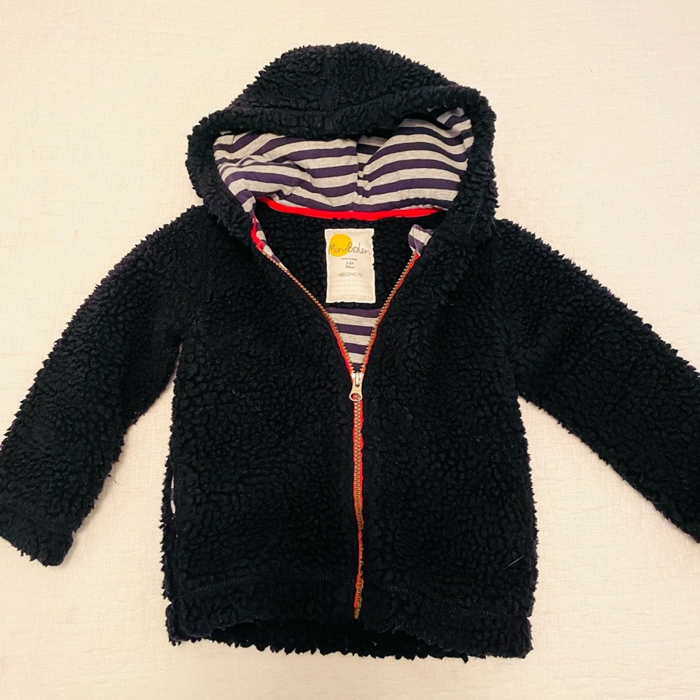 Mini Boden boys Sherpa zip-up hooded jacket